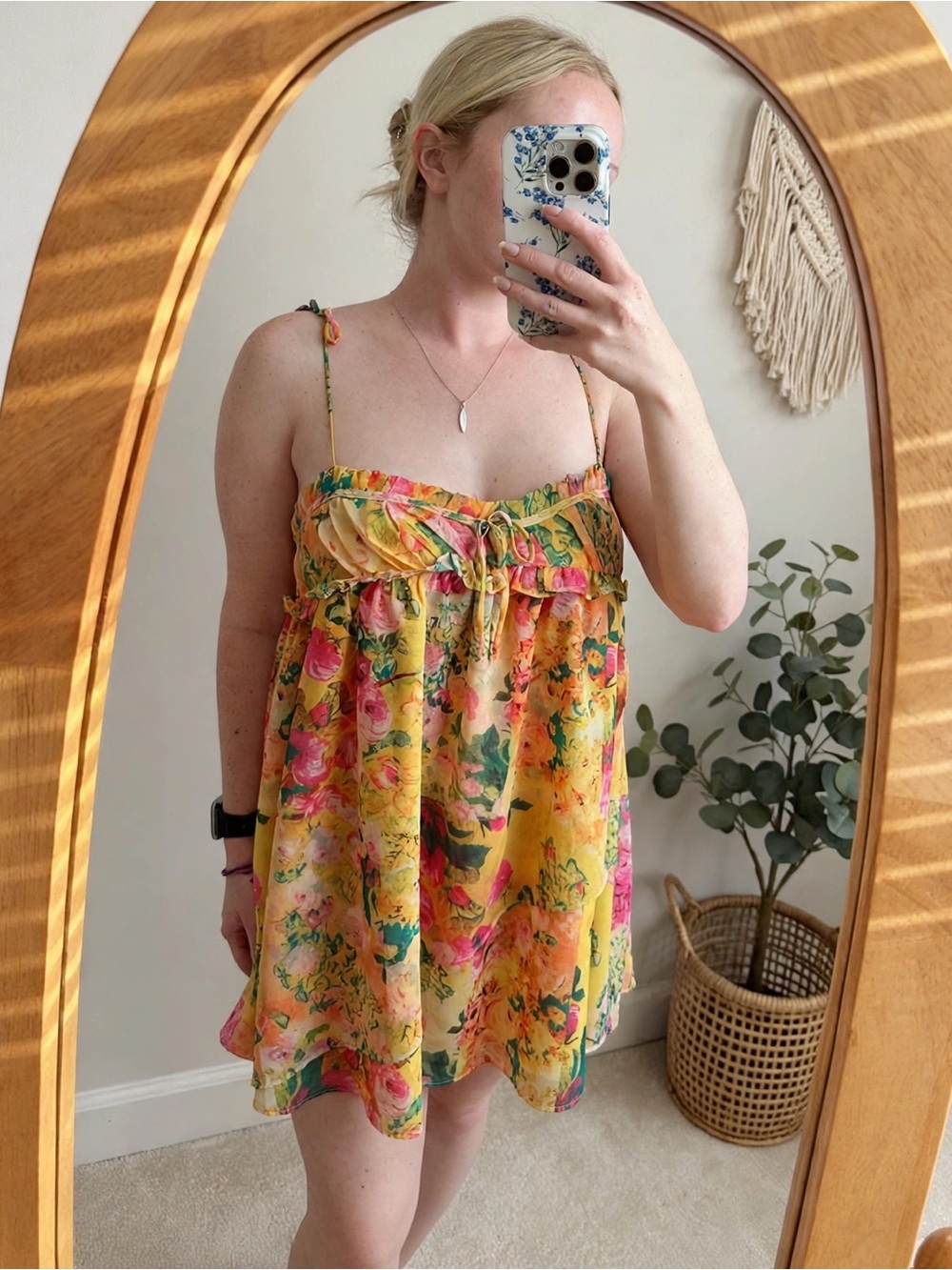 For Love Bell Yellow Floral Babydoll Mini Dress